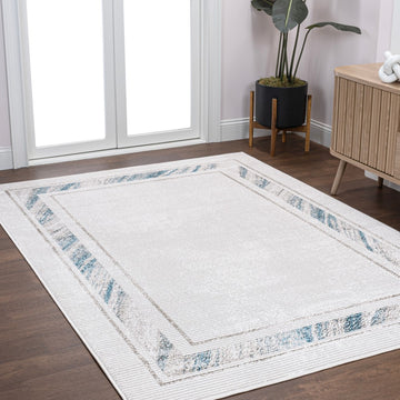 Athens Classic Border Marble Pattern High-low Area Rug